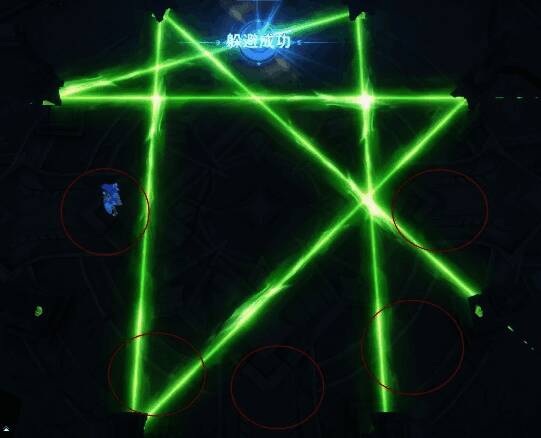 幽冥猫试炼关卡示意图,红色圆圈标注了边缘安全区域,帮助玩家识别躲避点