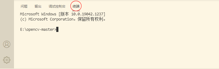 VSCode界面中终端面板已成功打开的截图,显示当前项目路径下的命令行环境