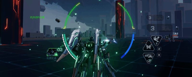 卢米纳尔机甲在战场中释放治疗光束，周围队友生命值正在恢复，机体线条流畅，科技感十足