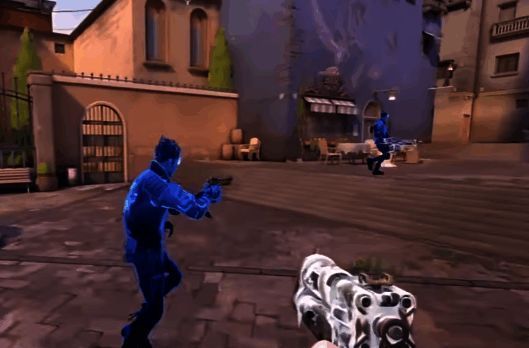 实战连招演示截图,夜露从隐身状态现身,手中利刃已刺向被闪光致盲的敌人,战斗特效炸裂