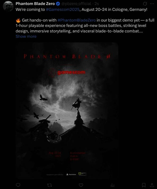 《影之刃零》科隆游戏展宣传图,主角持刀立于暗影之中,背景为破碎的东方建筑与血色天空