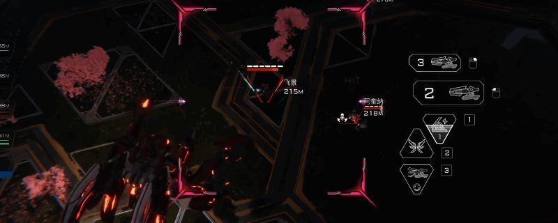 卢米纳尔机甲在战场上释放无人机的战斗画面，机体悬浮空中，小型无人机正从背部舱体飞出，准备执行干扰任务