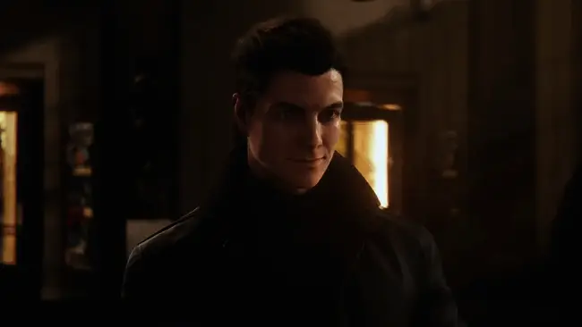 开发团队与米高梅代表在会议中讨论角色设定，白板上写着‘智取优于强攻’的设计理念