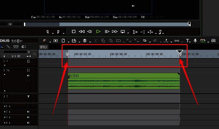 音轨上已设置入点和出点，波形显示选中区域高亮