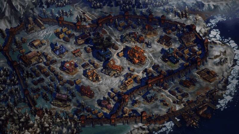 Julian Gollop在工作室接受采访的照片,背后是《霜港迷城》开发界面与《X-COM》系列海报