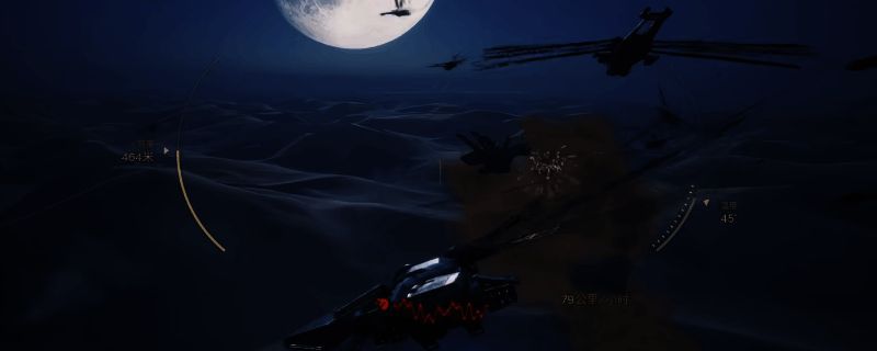 《沙丘:觉醒》中MK6运输机的3D模型展示,机体完整装配,细节清晰可见,背景为沙漠基地