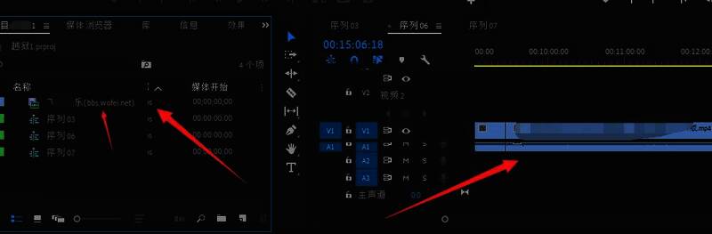 视频素材被拖动到时间轴轨道上的操作界面,显示视频和音频同步存在