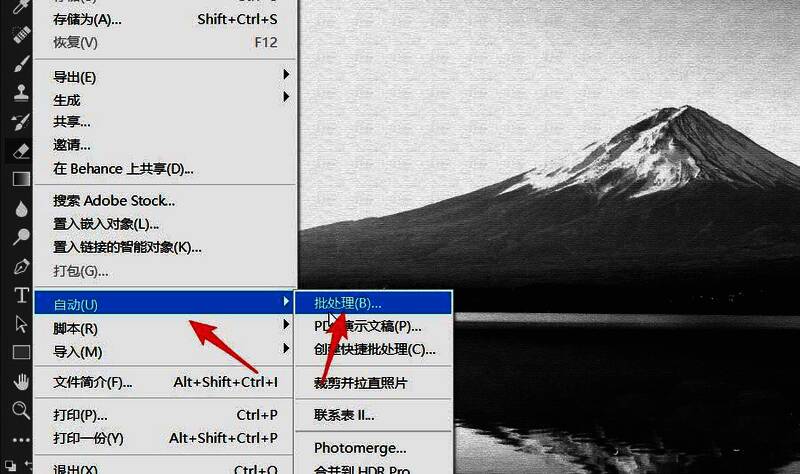批处理设置界面,已选择动作和源文件夹,参数清晰可见