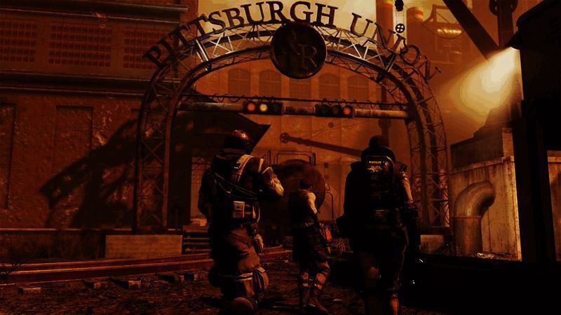 《辐射76》游戏画面与亚马逊《辐射》剧集视觉风格对比图，展现废土世界的统一美学