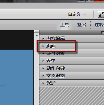 工具面板展开状态,页面管理功能被高亮选中,下方显示页面操作的子选项列表