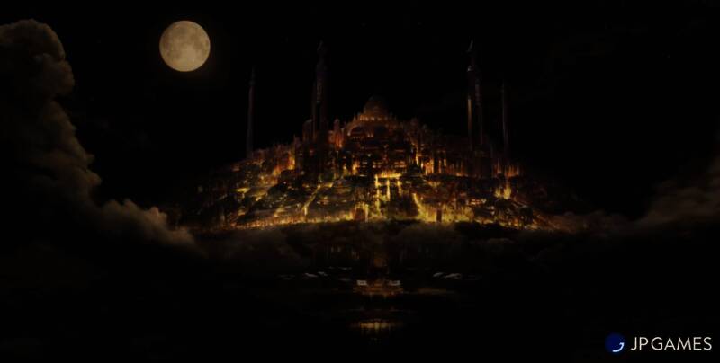 《Shallah》游戏概念图,展现融合中东风格的奇幻世界场景,建筑华丽,光影神秘