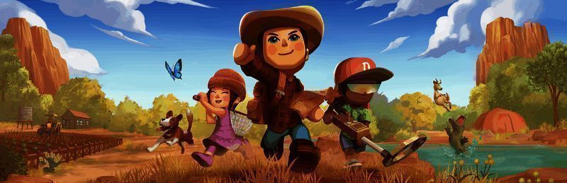 《金垦小镇》游戏主界面展示,玩家角色站在小镇入口,远处是草原与山脉