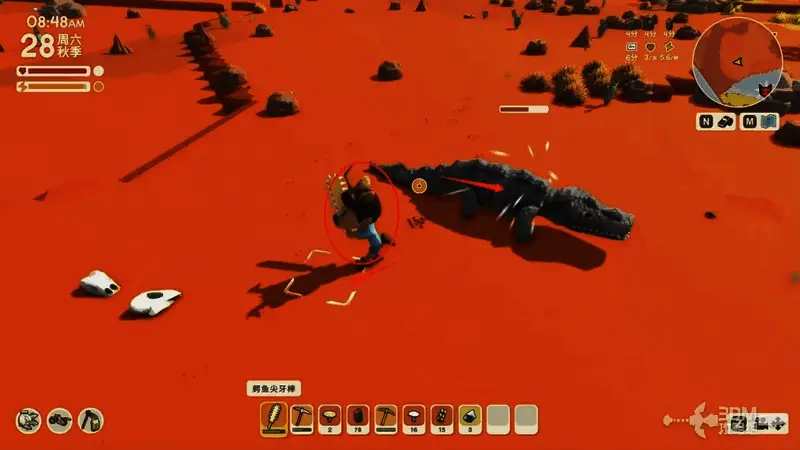 变异鳄鱼高高跃起,下方地面裂开,尖锐的地刺正从泥土中爆发而出,形成圆形攻击区域