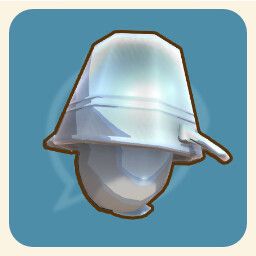 游戏角色头顶着一只平底锅,表情滑稽,周围村民露出惊讶表情