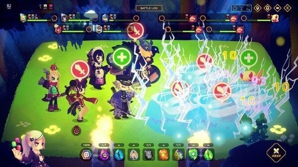 玩家组建队伍界面，多个角色以宝石形态排列，可自由搭配技能组合