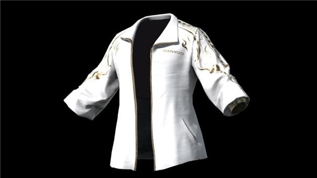 PUBG与网鱼联名展台全景，现场人潮涌动，背景展示白色运动外套海报