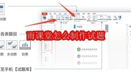 雨课堂新建试题界面展示，PPT中显示试卷封面与题型选项