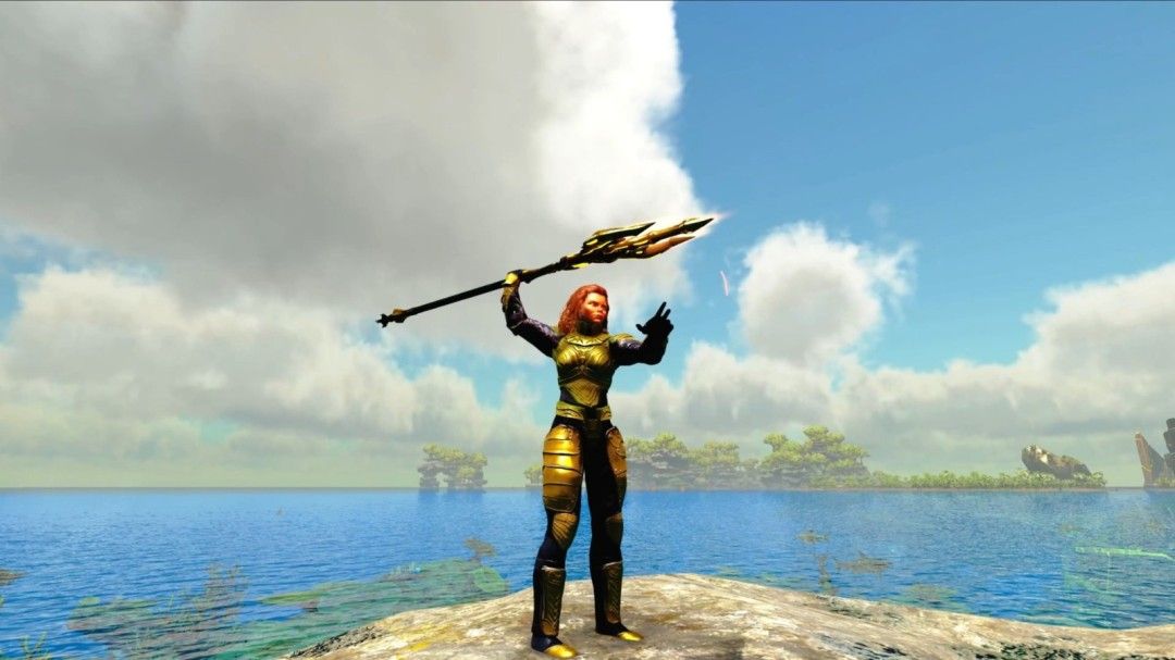 玩家穿戴海鳍滑翔服在深海疾驰,手持泰克三叉戟对抗敌对生物