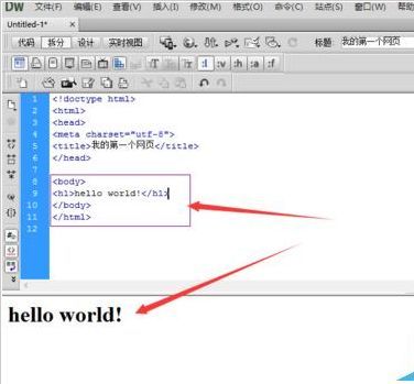 代码编辑界面,展示HTML代码输入过程及底部预览窗口