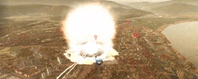 《断箭》游戏中核弹发射倒计时界面,地图上显示红色打击范围圈,气氛紧张