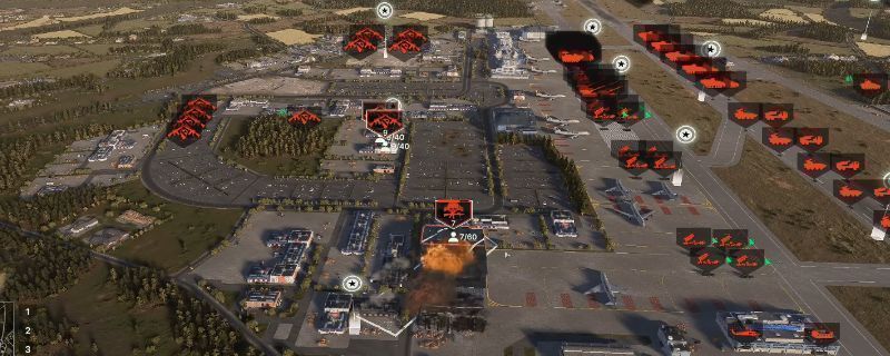 《断箭》游戏中温压弹爆炸瞬间的场景,火光冲天,冲击波席卷建筑物,展现出强大破坏力