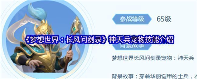 神天兵宠物立绘展示，身穿云纹铠甲，肩部有飘动云气，整体造型威武仙气