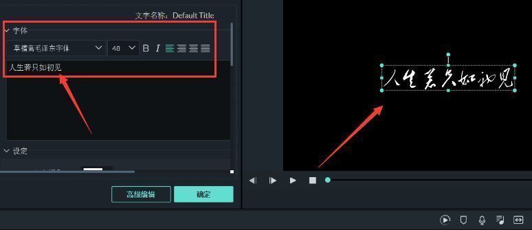 文本编辑面板展开状态，显示正在输入文字并调整格式参数