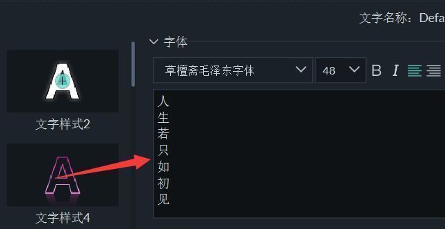 文本逐字换行后的竖排效果预览，文字垂直排列清晰可见