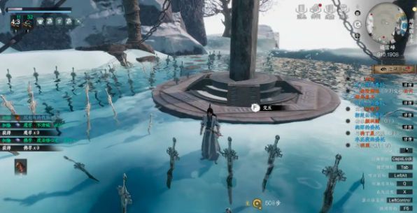 角色手持降渊孤煞立于山巅,身后夕阳映照剑影,气势磅礴