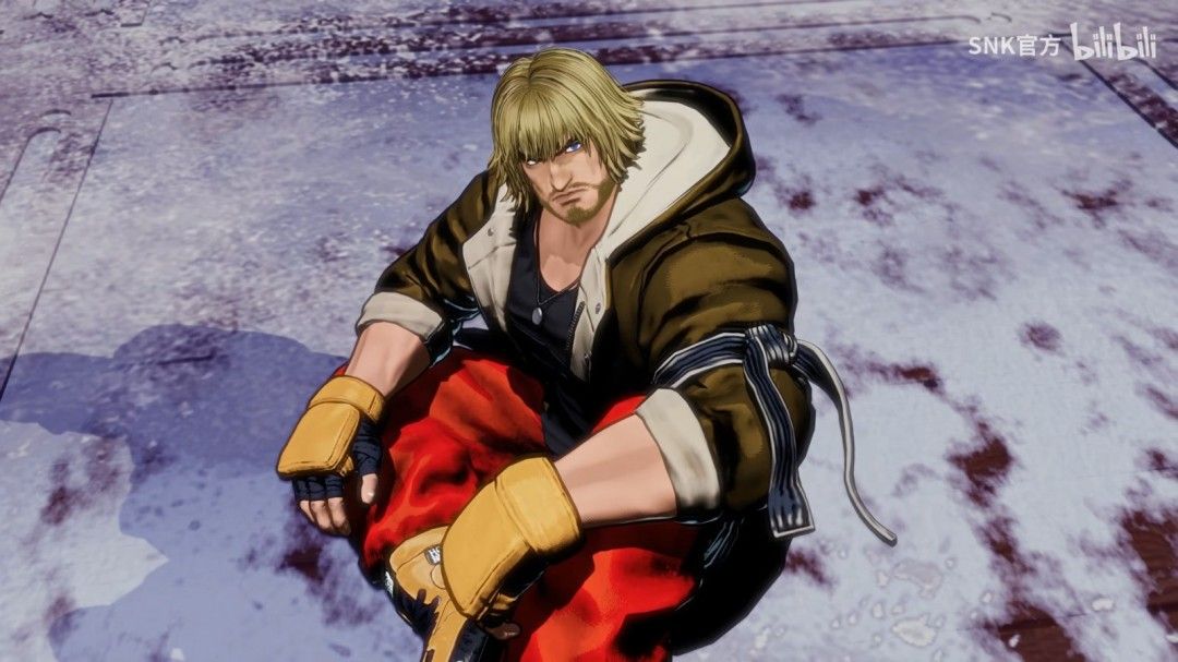 肯在南镇街头摆出战斗姿态,红色道服随风飘扬,背景为霓虹闪烁的城市夜景