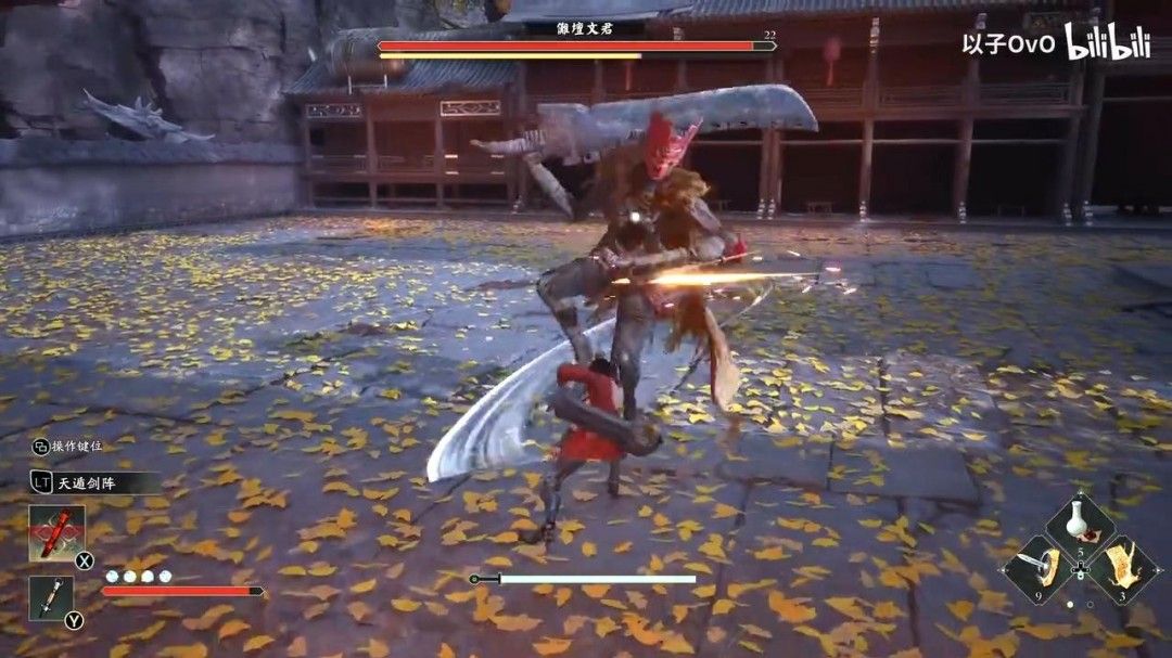 三娘施展义腿重击地面,气浪掀飞周围敌人,技能特效呈现红蓝双色能量流