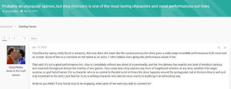 埃洛伊与NPC对话时的特写镜头,面部表情较为平静,眼神坚定但缺乏波动