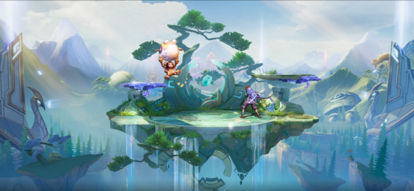 站在峡谷之巅的巨大手臂平台上，天空雷云密布，预示即将到来的大战