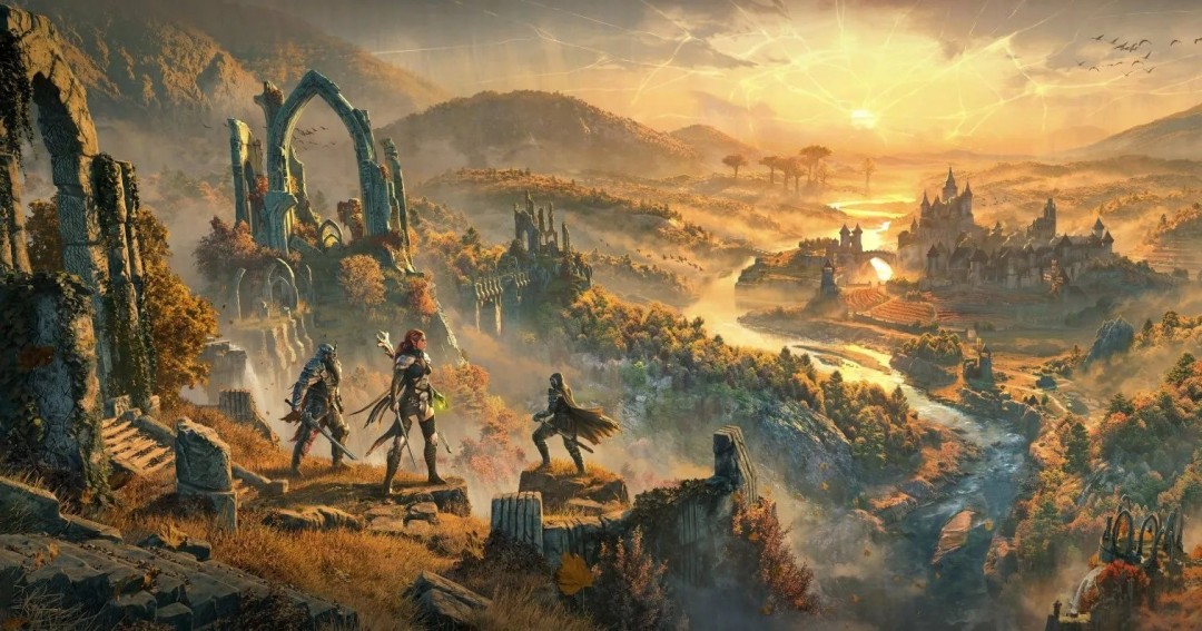 《上古卷轴6》概念艺术图泄露版本，展示落锤省沙漠地貌与古老神庙遗迹，氛围神秘而荒凉