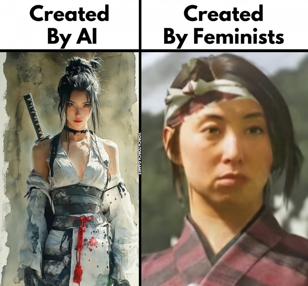 AI生成的理想女主形象与游戏内角色并列对比，突出五官与气质差异