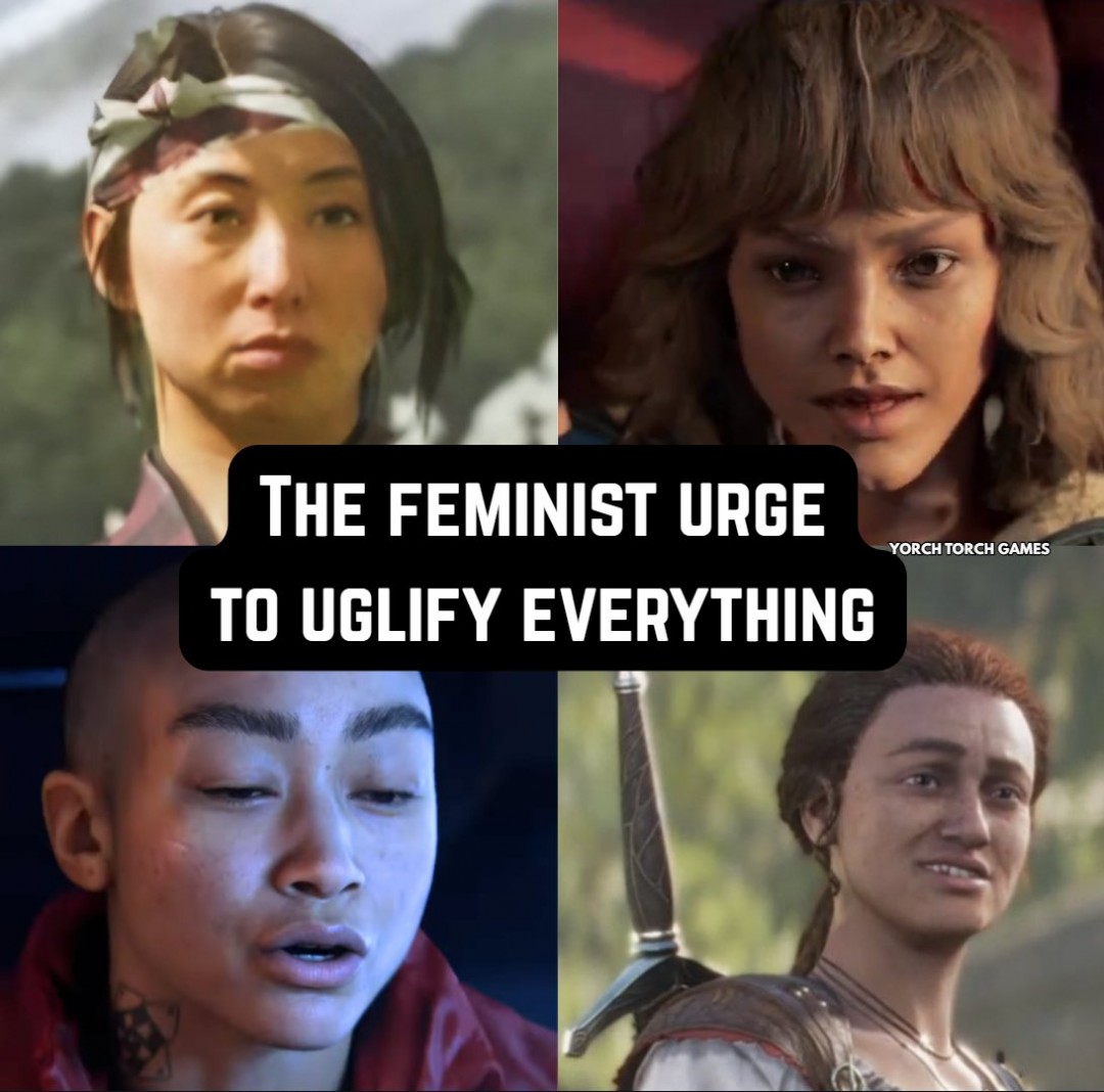 社交媒体截图拼贴，展示多位玩家对女主形象的负面评价与恶搞图