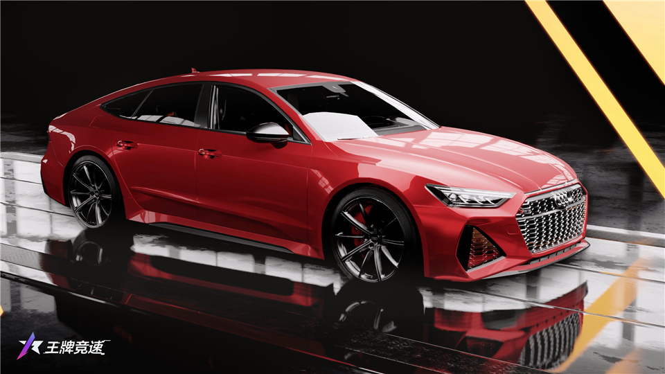 奥迪RS7 Sportback尾部全景图，贯穿式尾灯点亮效果炫酷，双边排气布局极具视觉张力