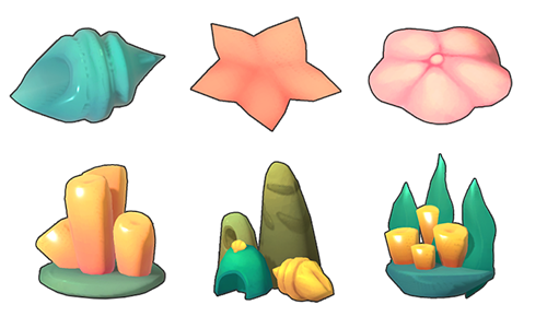 海洋环游系列家具展示图,房间中央摆放着仿木纹船长桌,墙上挂着发光的潜水头盔与锚形装饰,整体氛围充满探险气息