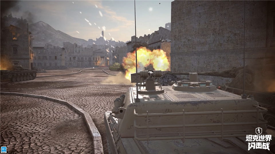 游戏内I系坦克歼击车正在开火,炮口火焰喷涌,弹药连续射出,战场光影效果震撼