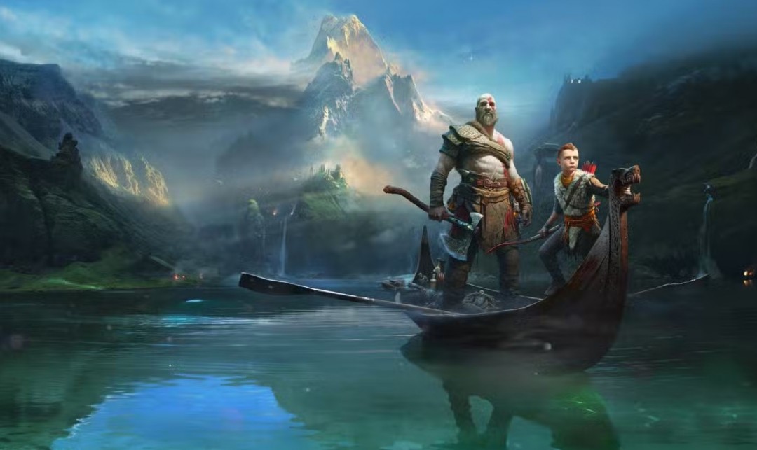 奎托斯背影伫立于雪山之巅,象征北欧篇章落幕,画面充满告别意味