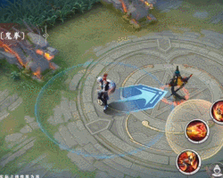 酒吞童子二技能「鬼闪」GIF：身体化为流光残影疾速突进，路径留下持续3秒的蓝色光轨，命中敌人时迸发多边形破碎粒子与短促爆鸣特效