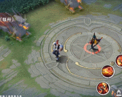 酒吞童子三技能「鬼闪」多段演示GIF：连续三次不同方向的蓝光突进，每次落地激起环形冲击波，第三次突进后触发范围眩晕特效与音浪可视化波纹