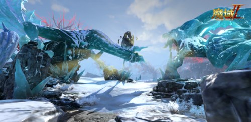 《魔域手游2》实机画面高清截图：夕阳下的军团战场，百名玩家骑乘幻兽列阵冲锋，地面裂痕蔓延，空中悬浮巨型BOSS投影，技能光效交织成炽烈光网