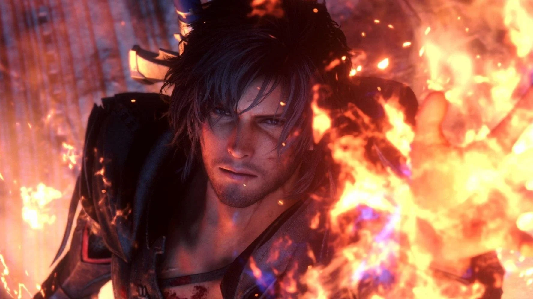 《光与影：33号远征队》游戏实机画面：四位角色呈战术阵型立于古旧石阶之上，背景是悬浮破碎的浮空岛屿与幽蓝极光，UI界面清晰显示ATB条与技能轮盘，整体美术风格融合手绘质感与次世代光影