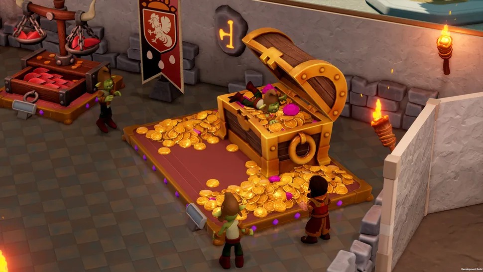 《双点博物馆》全新‘尖峰山脉’博物馆实景截图:一座建于陡峭冰隙悬崖之上的宏伟石构建筑,外观覆盖薄雪与岩棱,入口处悬浮着发光的馆长徽章,远景可见飘浮的冰晶与极光微光