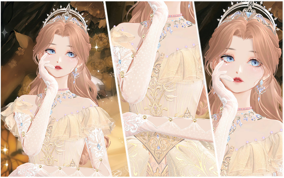 细节特写图:粗花呢外套肩线挺括,珍珠纽扣特写清晰可见温润光泽,袖口金线刺绣精致繁复