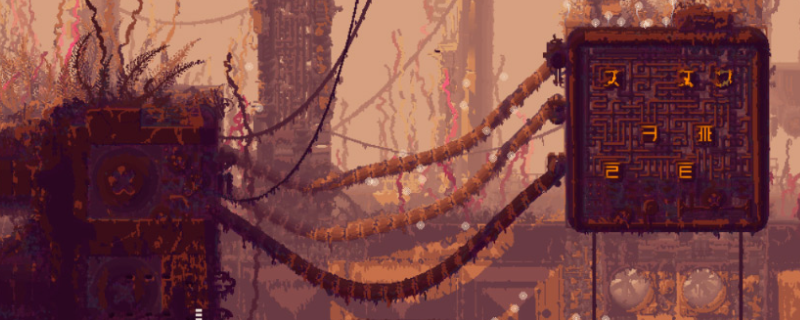 《雨世界》标志性阴郁场景：灰蓝色调雨幕下，瘦弱的蛞蝓猫角色孤身立于锈蚀工业废墟顶端，远处悬浮着若隐若现的虚空门轮廓