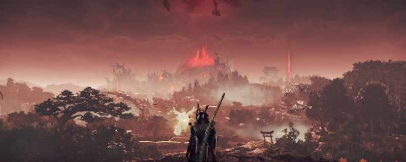 《仁王3》游戏内实机画面：角色手持太刀立于枯山水庭院，刀身泛着冷冽寒光，背景飘落樱花，UI界面清晰展示气刃槽与残心提示