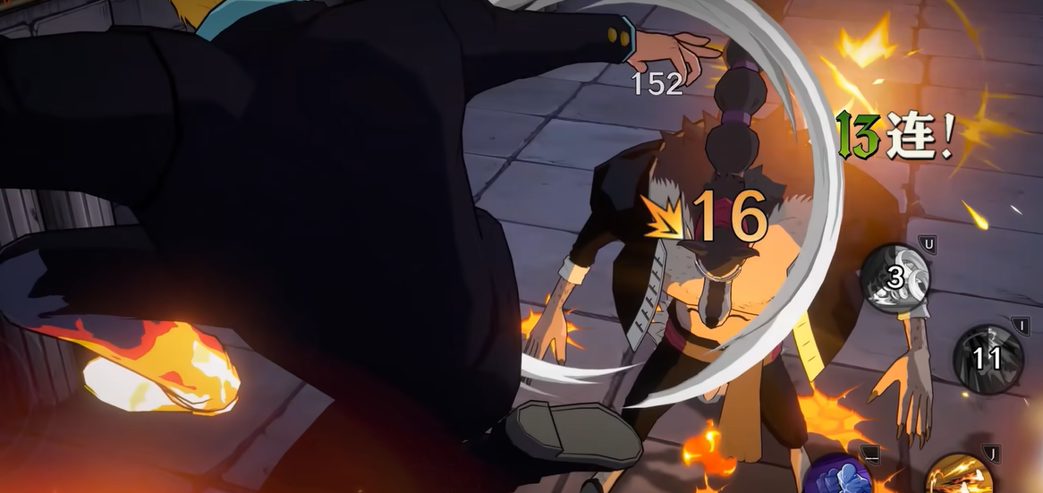 山治立绘特写：身着司法岛限定款黑色西装马甲，领结微扬，右腿火焰若隐若现，眼神锐利如刀，背景虚化呈现‘ONE PIECE’烫金字样