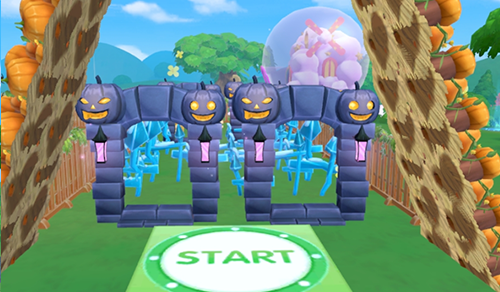 高空透明玻璃迷宫俯视图，摩尔角色正谨慎行走在狭窄悬空桥上，下方是翻涌云海，远处可见旋转齿轮机关与发光提示箭头